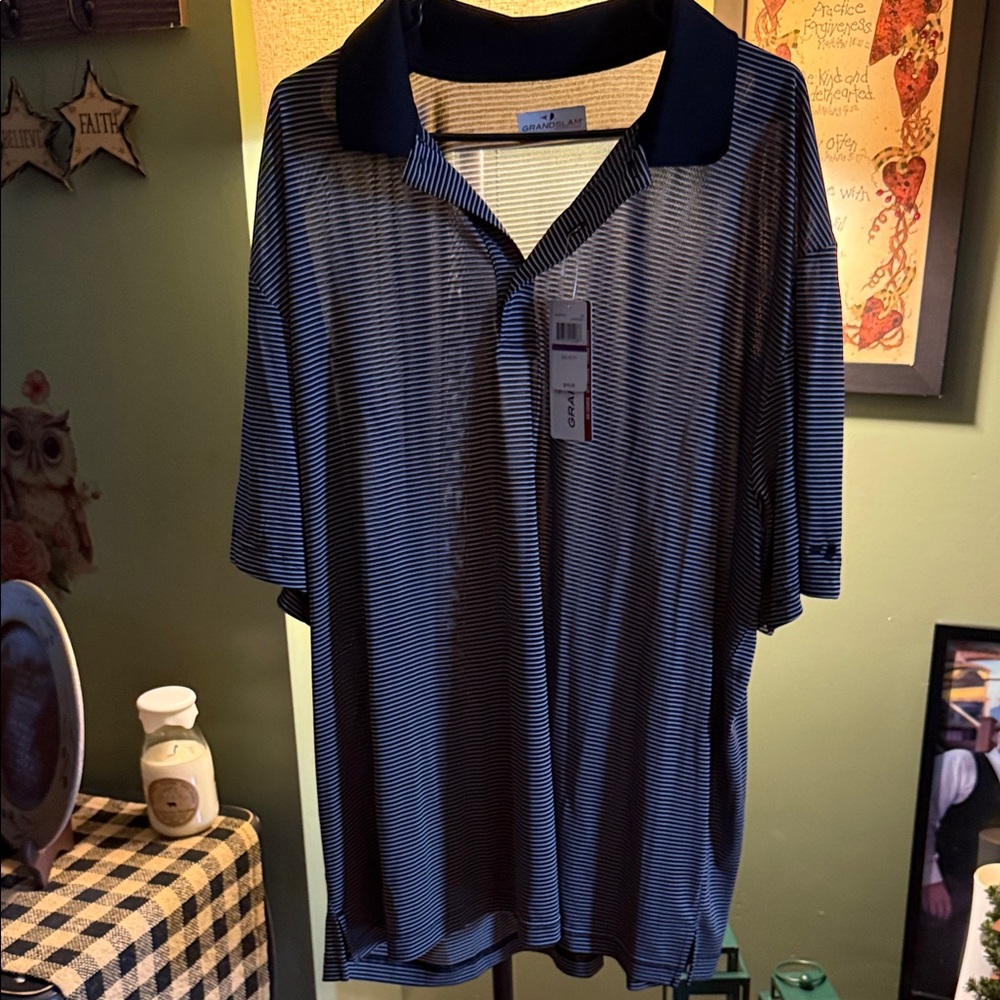 Grand Slam Men's Polo with Navy and White Stripes